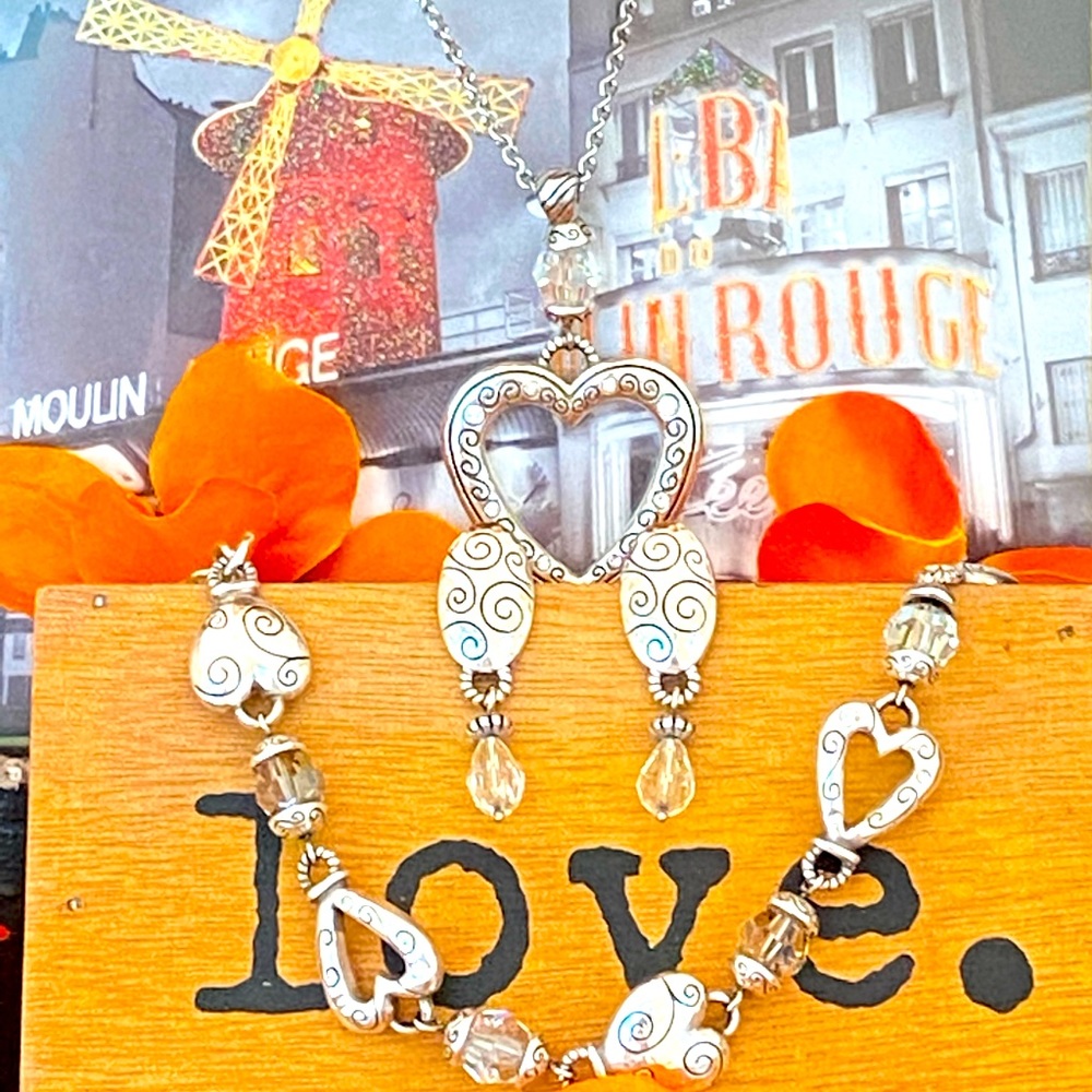 🌟SOLD🌟Brighton HEARTLAND Silver Heart Swarovski Crystal Necklace Bracelet Earrin